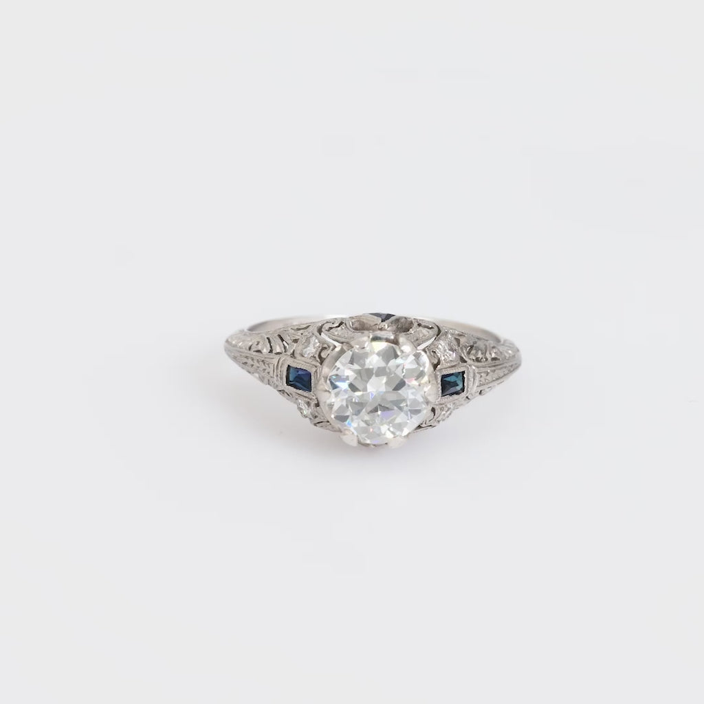 Art Deco EGL 1.04 carat diamond sapphire platinum ring