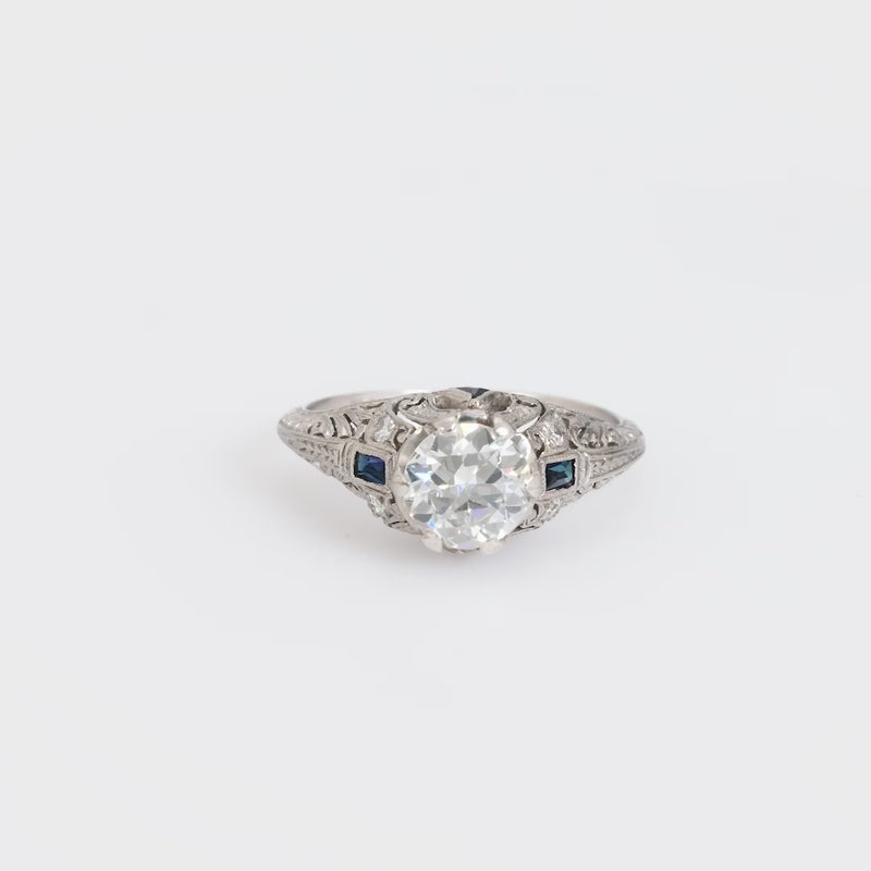 Art Deco EGL 1.04 carat diamond sapphire platinum ring