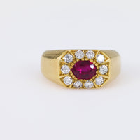 Vintage Ruby Diamond 18K Yellow Gold Ring