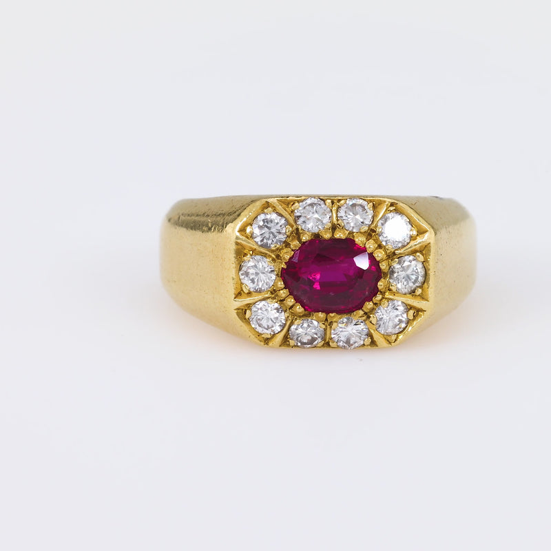 Vintage Ruby Diamond 18K Yellow Gold Ring