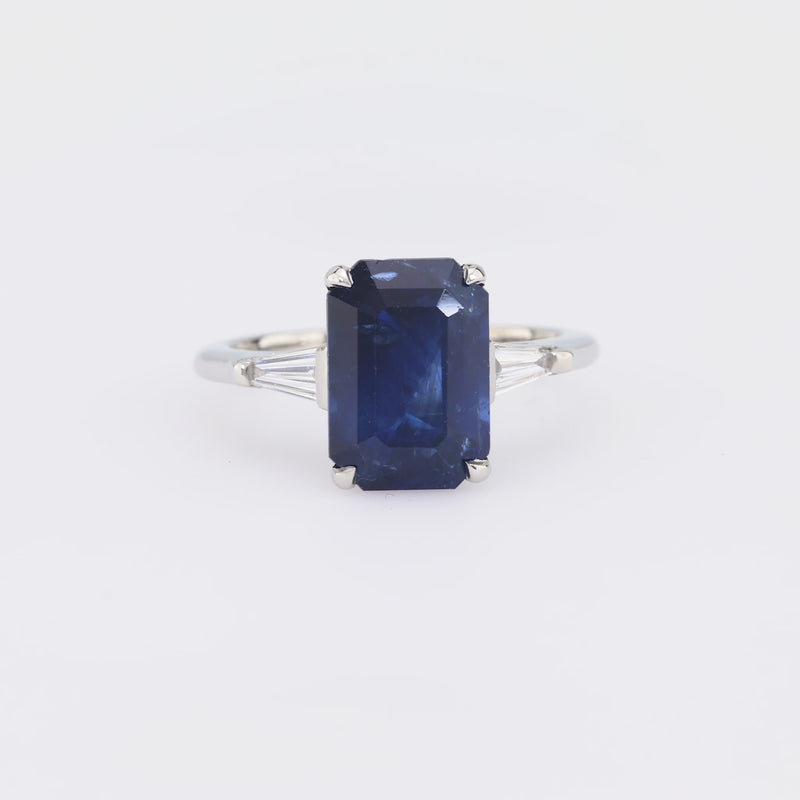 GIA 4.31 carat sapphire diamond platinum three stone ring