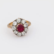 Victorian ruby diamond 18k yellow gold cluster ring