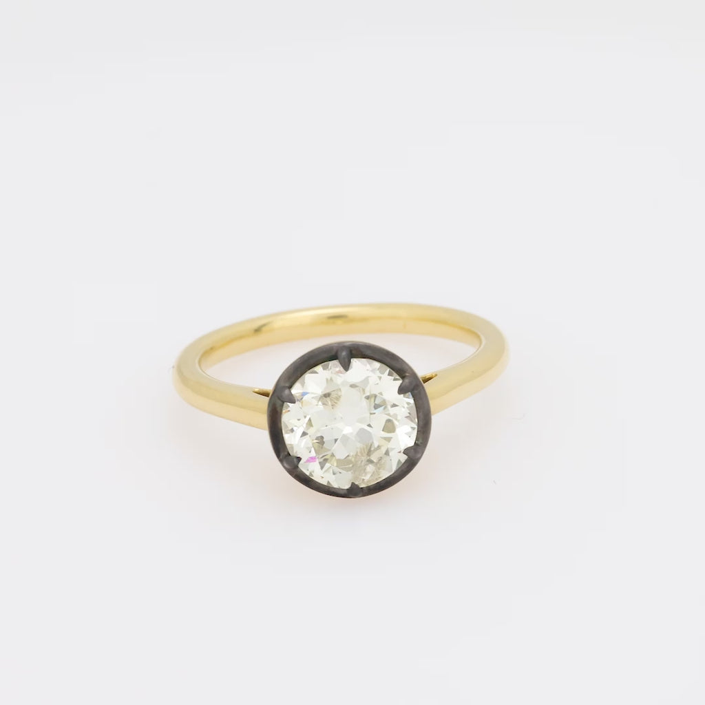 1.92 carat old European cut diamond 18k yellow gold engagement ring