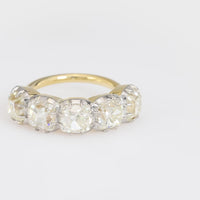 GIA 5.80 carat old mine diamond 18k yellow gold five stone ring