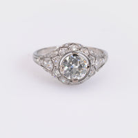 French Early Art Deco GIA Diamond Platinum Engagement Ring