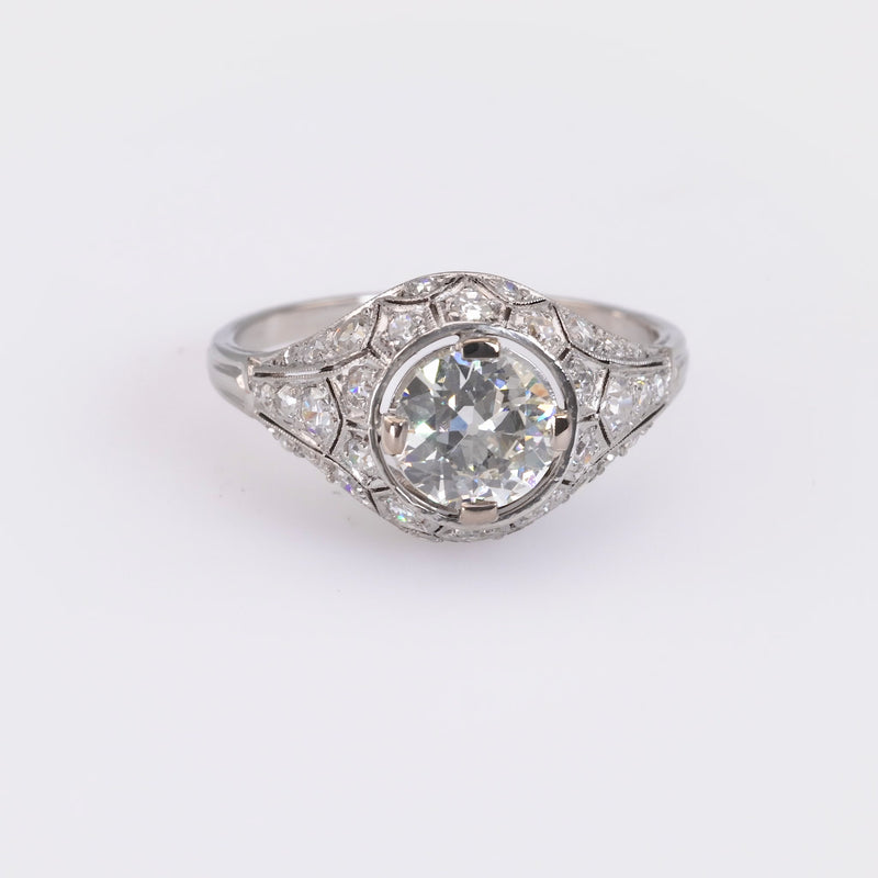 French Early Art Deco GIA Diamond Platinum Engagement Ring