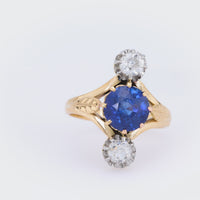 French Belle Époque GIA 2.67 carat sapphire diamond 18k gold ring