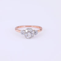 Edwardian GIA 1.01 Carat Old Mine Diamond 18K Rose White Gold Three Stone Ring