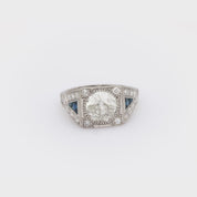 Art Deco GIA 2.11 carat diamond sapphire platinum engagement ring