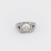 Art Deco GIA 2.11 carat diamond sapphire platinum engagement ring