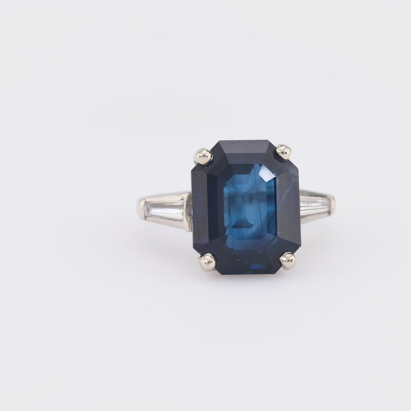 GIA 7.15 carat sapphire diamond platinum three stone ring