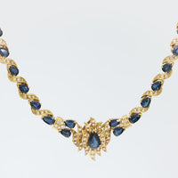 Vintage 13.30 total weight sapphire diamond 14k yellow gold cocktail necklace