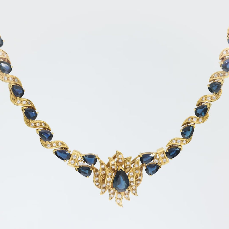 Vintage 13.30 total weight sapphire diamond 14k yellow gold cocktail necklace