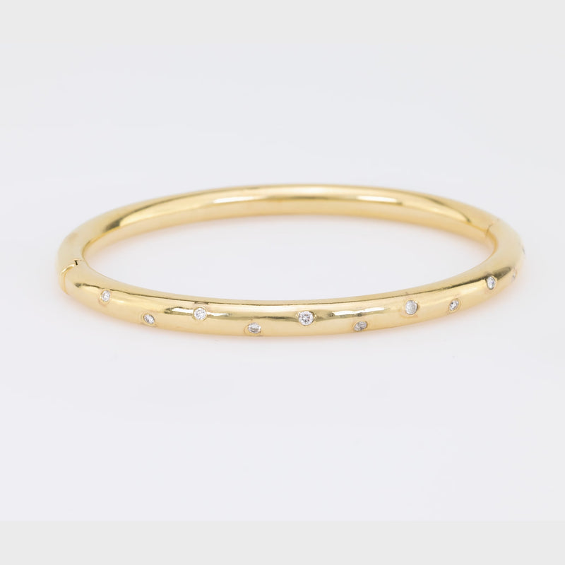 Fashionable vintage diamond 14k yellow gold bangle