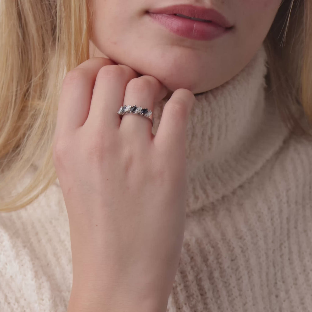 Mid Century diamond sapphire platinum band ring