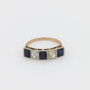 Edwardian sapphire diamond 18k yellow gold five stone ring