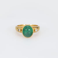 Vintage 3.20 carat cabochon emerald diamond 18k yellow gold ring