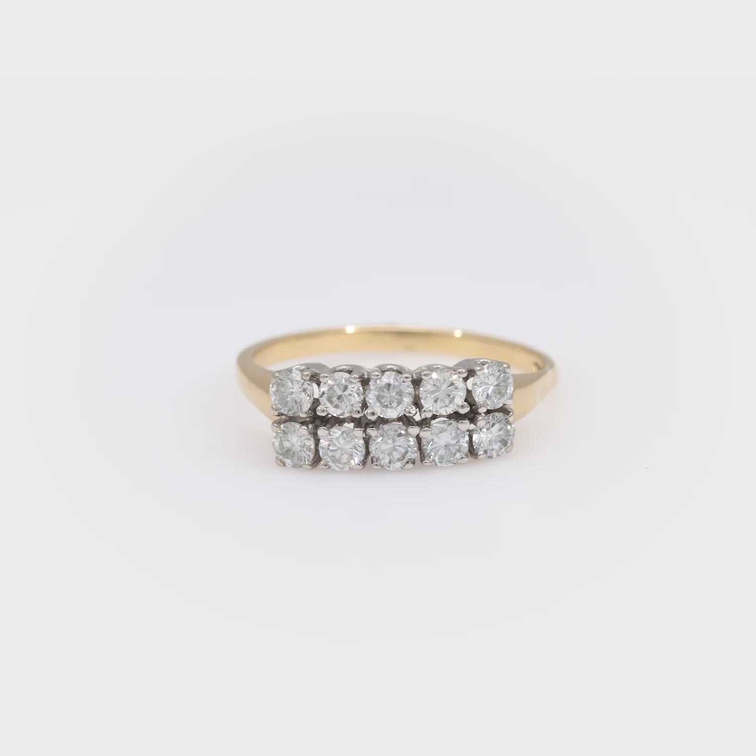 Vintage diamond 14k yellow and white gold two row ring
