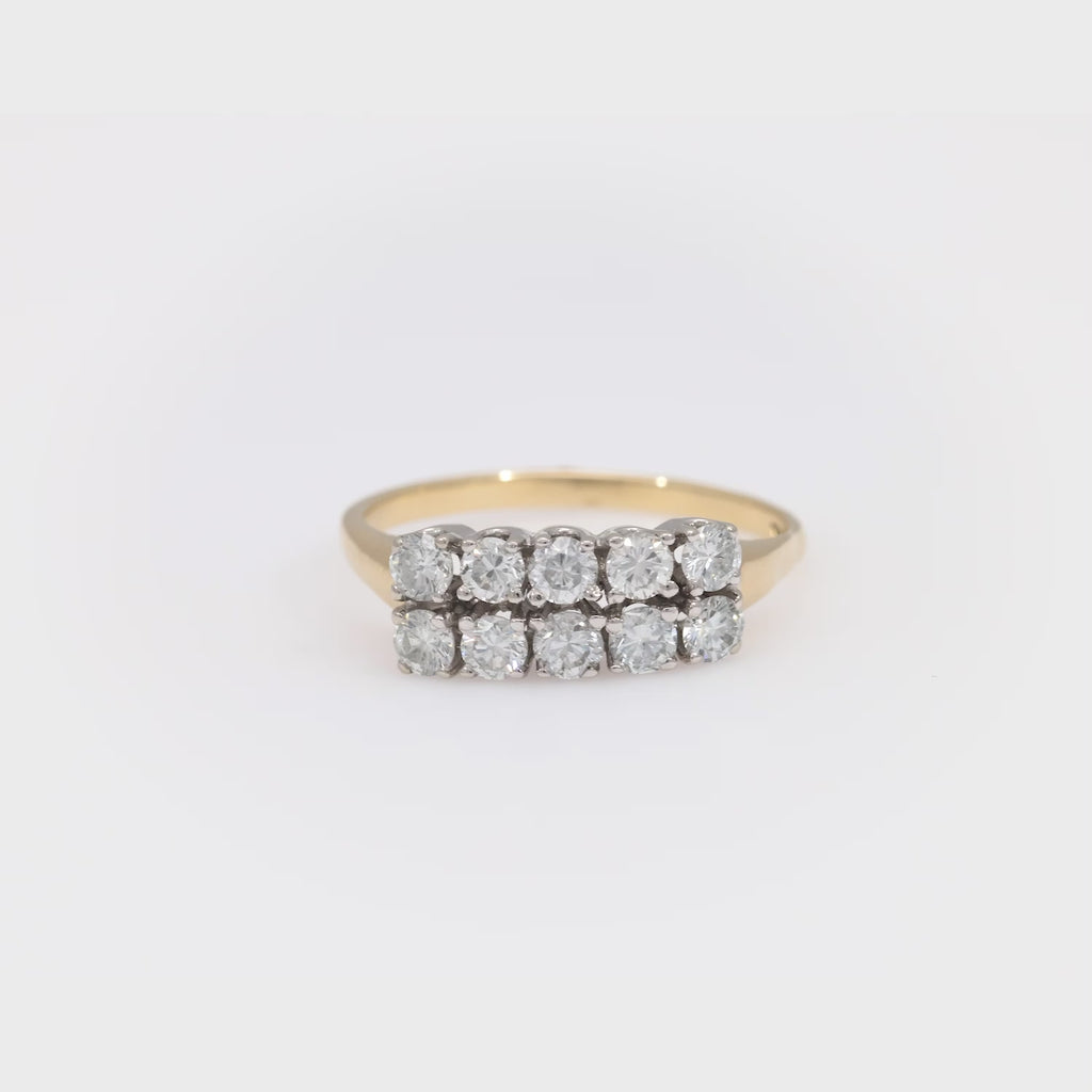 Vintage diamond 14k yellow and white gold two row ring