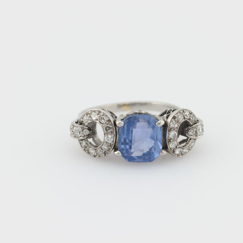 Art Deco GIA 2.76 carat Ceylon no heat sapphire diamond platinum ring