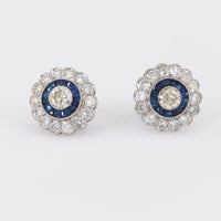 Art Deco Inspired Diamond Sapphire Platinum Halo Studs