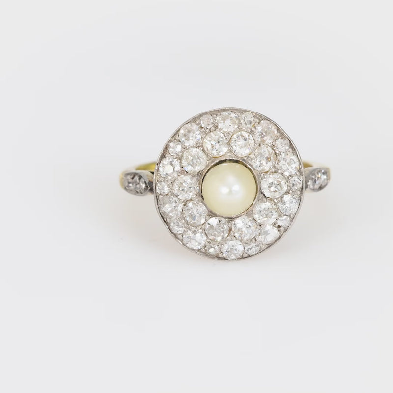 Victorian pearl diamond 18k gold and platinum target ring