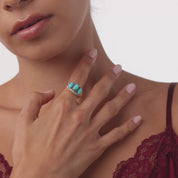 Victorian turquoise old European cut diamond 14k yellow gold ring