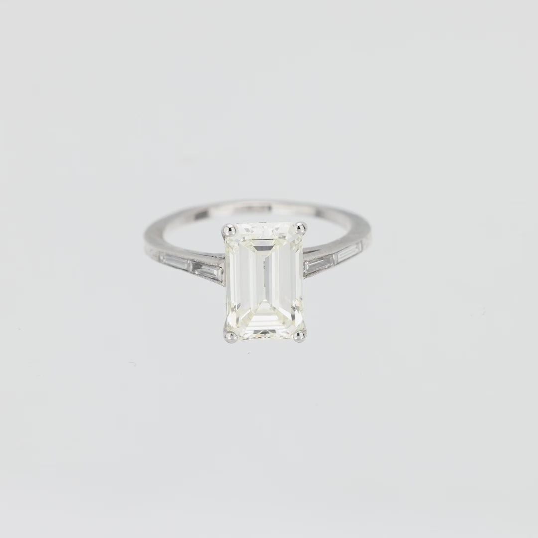 GIA 3.21 carat emerald cut diamond platinum engagement ring