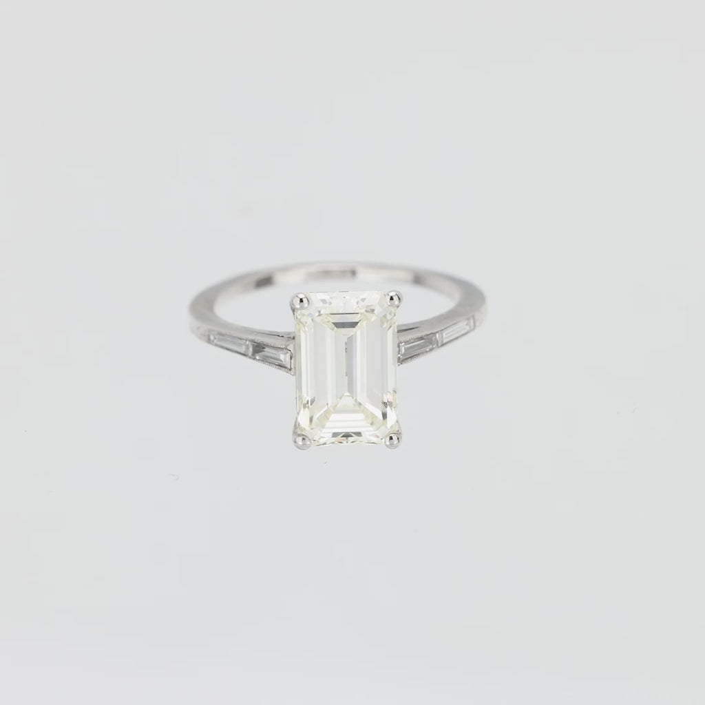GIA 3.21 carat emerald cut diamond platinum engagement ring