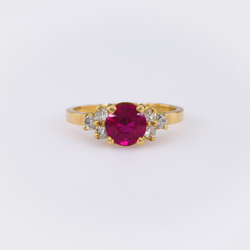 Vintage French Ruby Diamond 18K Yellow Gold Ring