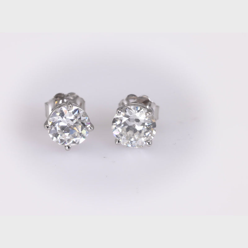 GIA 1.51 Carat Old European Cut Diamond White Gold Stud Earrings