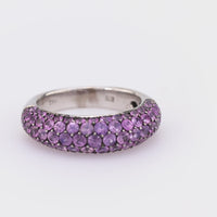 Contemporary 3.20 carat total weight pink sapphire 18k white gold pave ring