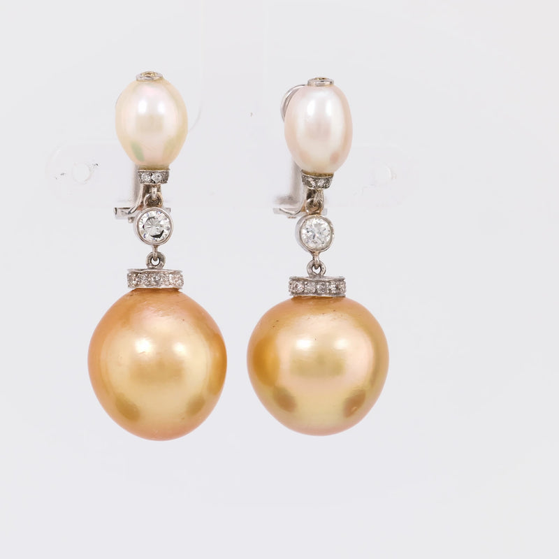 Modern French Pearl Diamond 18K White Gold Earrings