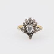Victorian rose cut diamond 14k yellow gold and silver ring