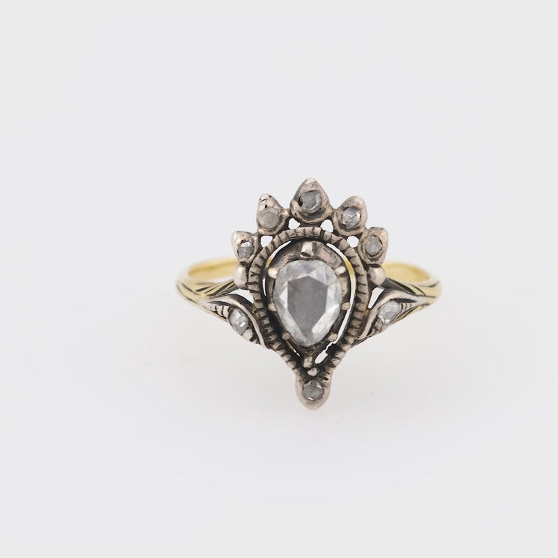 Victorian rose cut diamond 14k yellow gold and silver ring