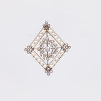 Edwardian Seed Pearl Diamond Platinum Brooch