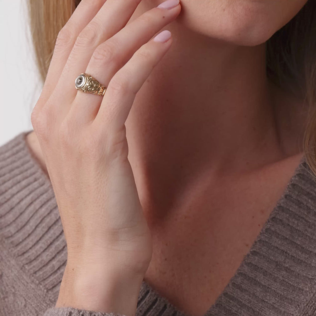 Edwardian old European cut diamond 14k yellow gold ring