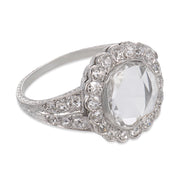 Edwardian GIA 0.91 carat rose cut diamond platinum cluster engagement ring