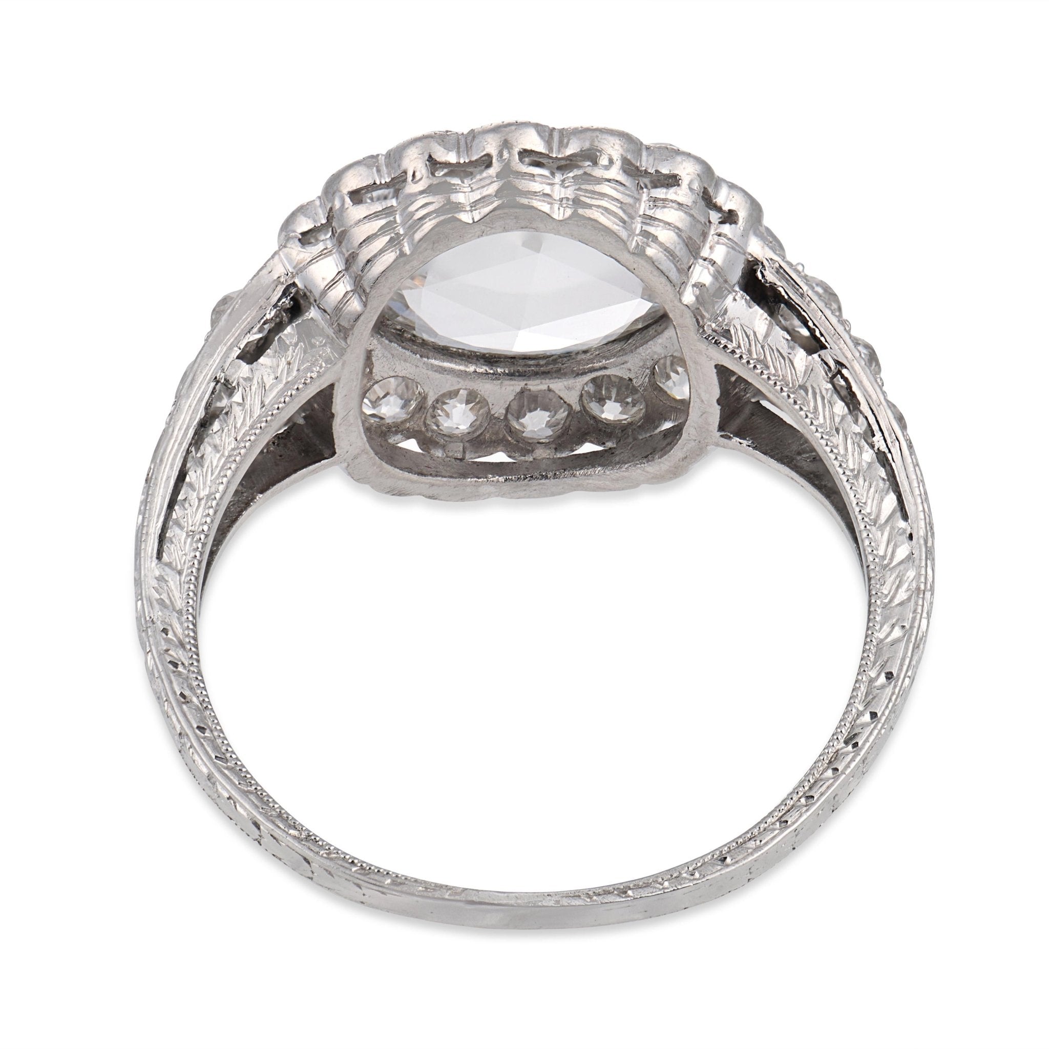 Edwardian GIA 0.91 carat rose cut diamond platinum cluster engagement ring