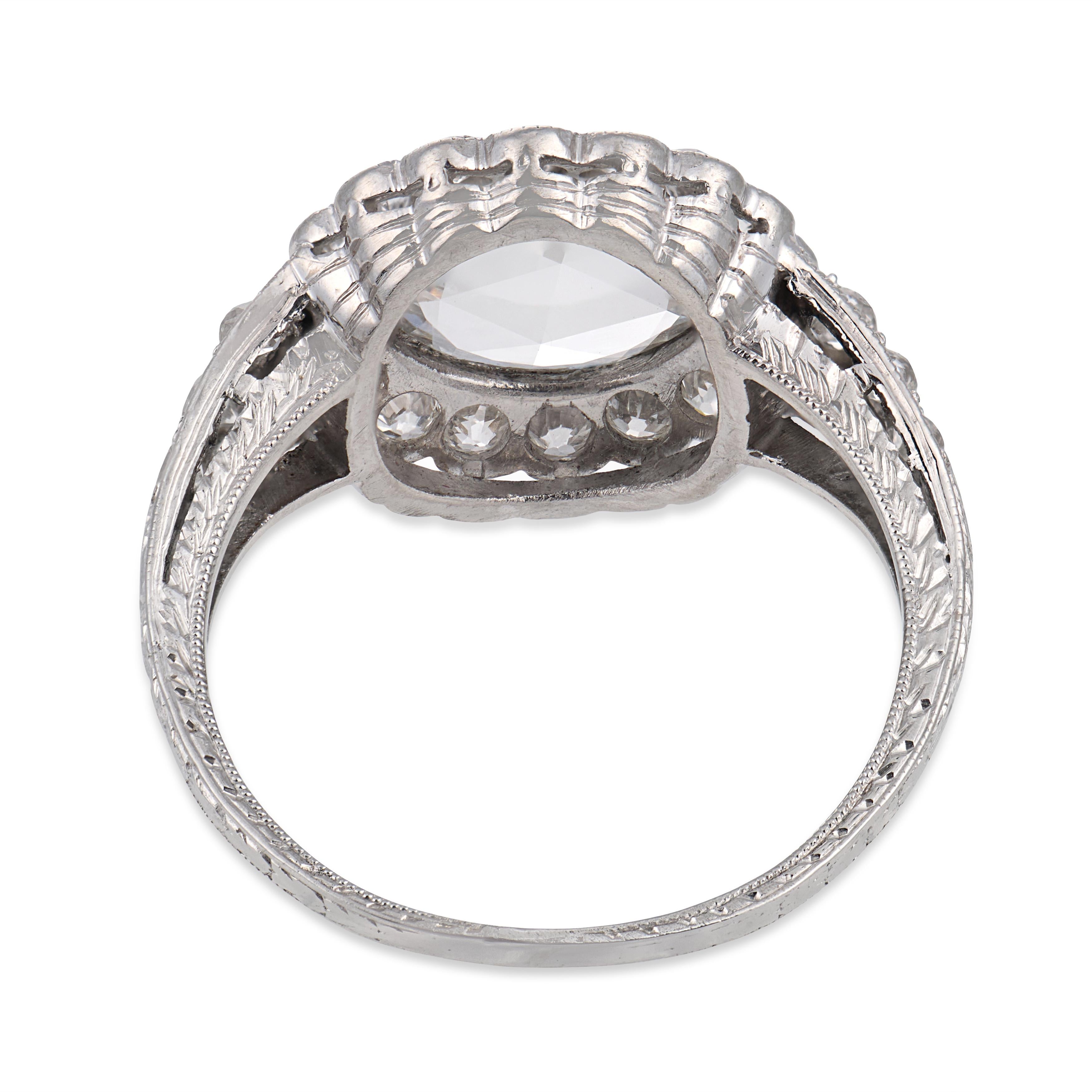 Edwardian GIA 0.91 carat rose cut diamond platinum cluster engagement ring
