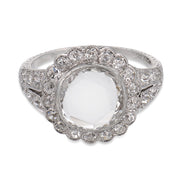 Edwardian GIA 0.91 carat rose cut diamond platinum cluster engagement ring