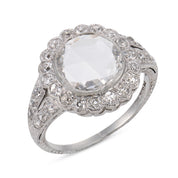 Edwardian GIA 0.91 carat rose cut diamond platinum cluster engagement ring