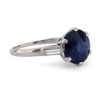 French GIA 3.77 carat blue sapphire diamond platinum ring