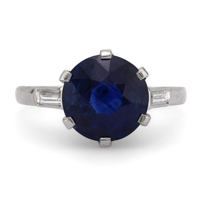 French GIA 3.77 carat blue sapphire diamond platinum ring