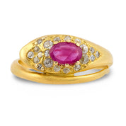 Victorian English ruby diamond 18k yellow gold snake ring