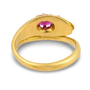 Victorian English ruby diamond 18k yellow gold snake ring