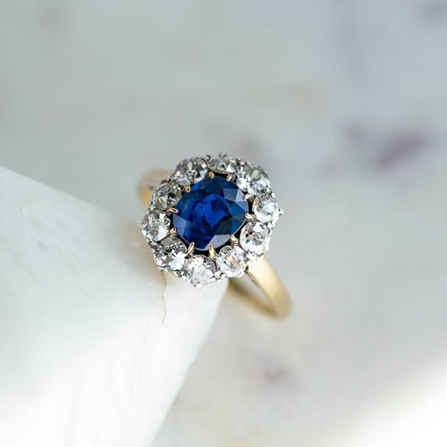Vintage Victorian Sapphire & Diamond Halo Engagement Ring | Sunderland