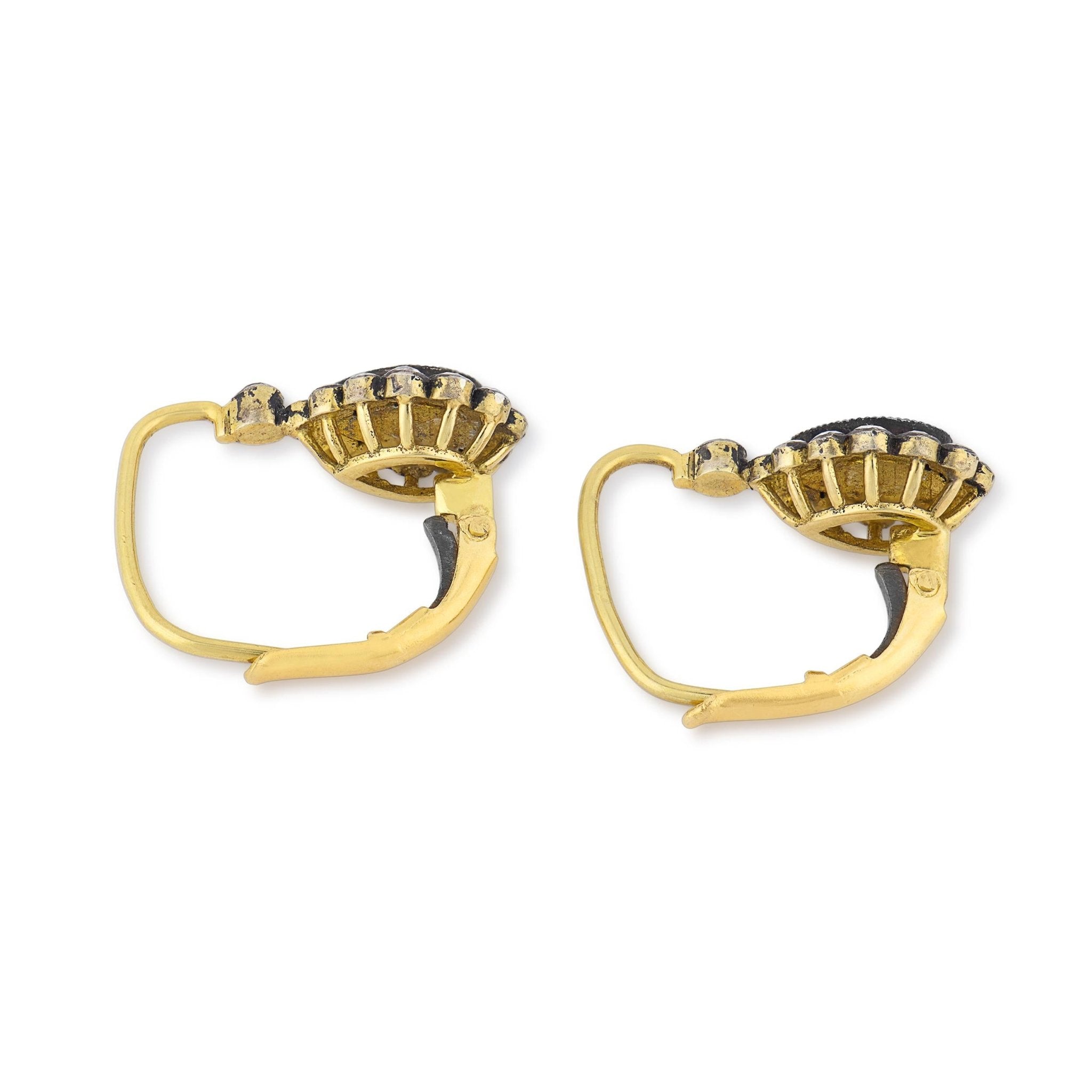 Edwardian inspired rose cut diamond 18k yellow gold earrings
