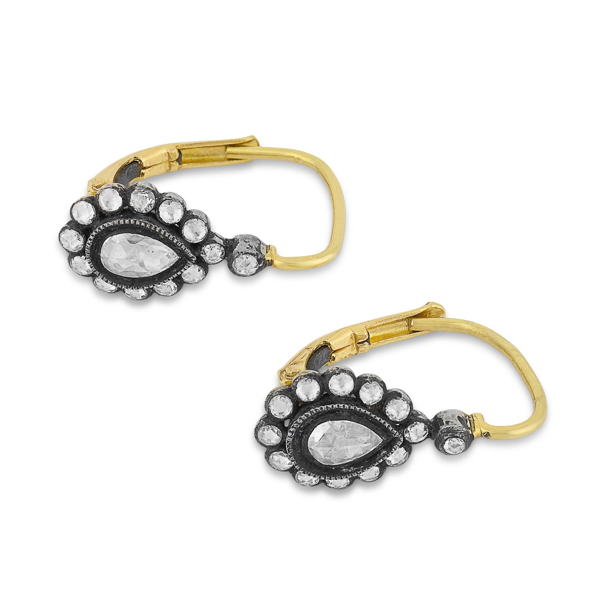 Edwardian inspired rose cut diamond 18k yellow gold earrings