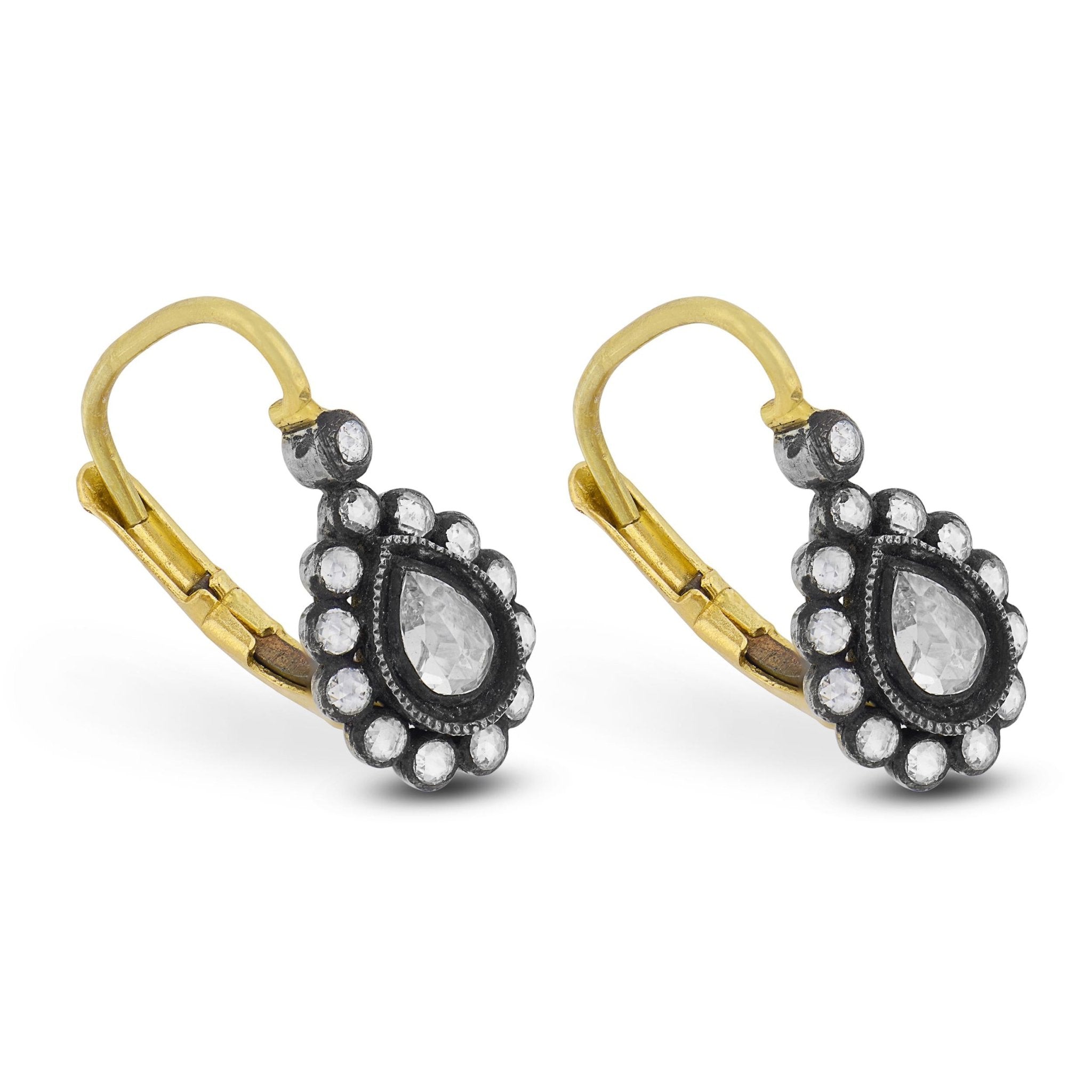 Edwardian inspired rose cut diamond 18k yellow gold earrings